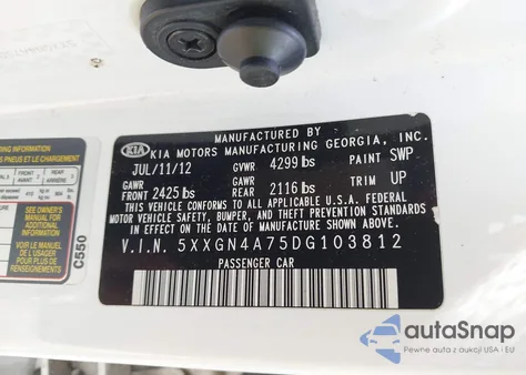 2013 Kia Optima Ex из США, поврежденный, VIN 5XXGN4A75DG103812